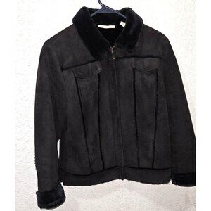 Lords & Taylor Petite Womens Black Faux Fur Collar Jacket PM